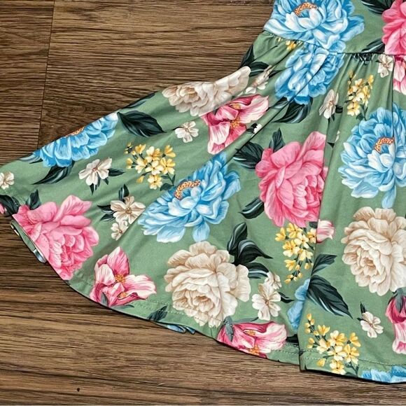 Love & Sprinkles Sleeveless Floral Twirl Dress Green Pink Blue Cream Size 2T - Picture 3 of 11